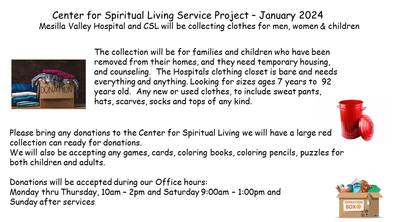 January 2024 Service Project clothes collection for Mesilla Valley Hosp