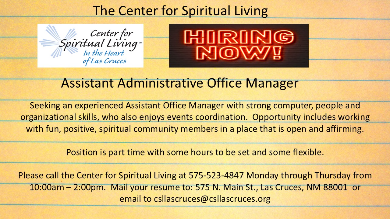 Employment ad for Assistant Administrative Office Manger Oct 2024