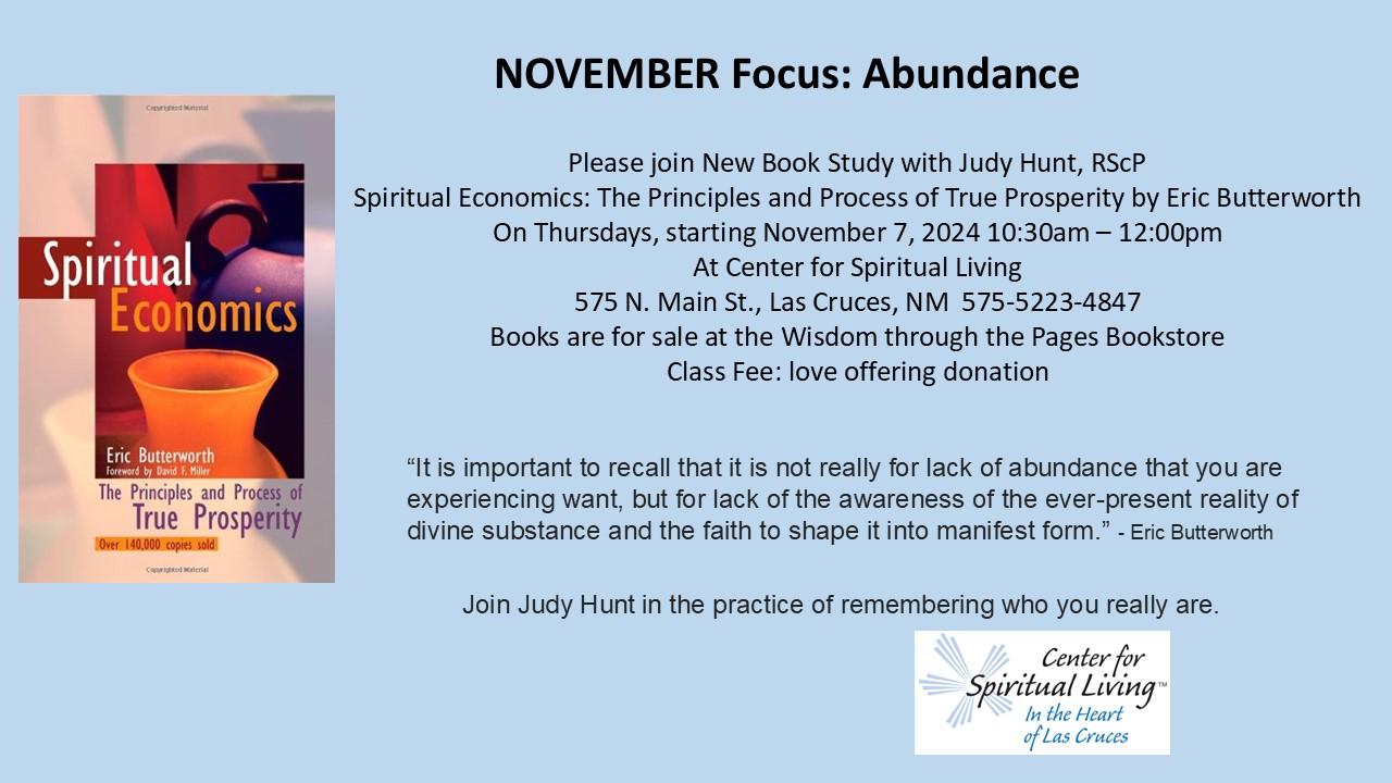 Spiritual Economics graphic Nov 7 2024 Judy Hunt class